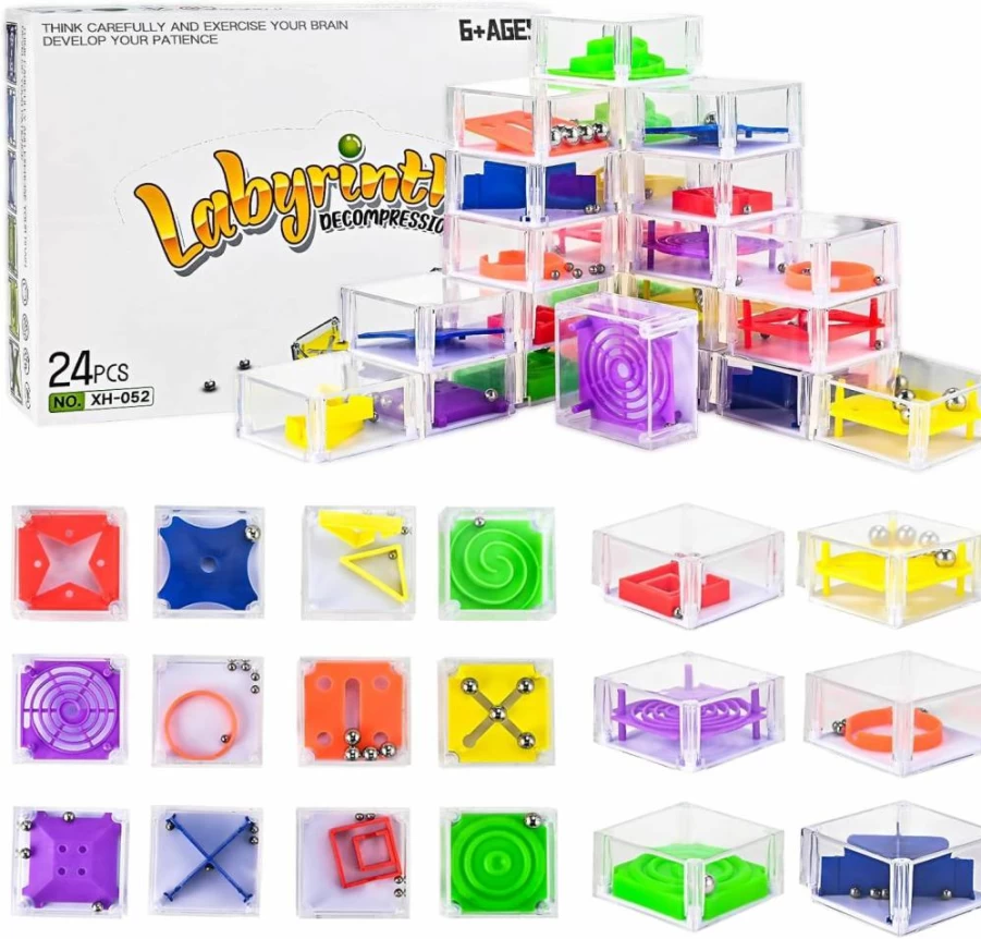 GOLDGE 24-Piece 3D Maze Puzzle Cube Set - Brain Teaser Games for Kids & Adults, Fun Party Favors & Gift Prizes, Mini IQ Challenge Toys in Bulk (24 Pcs)