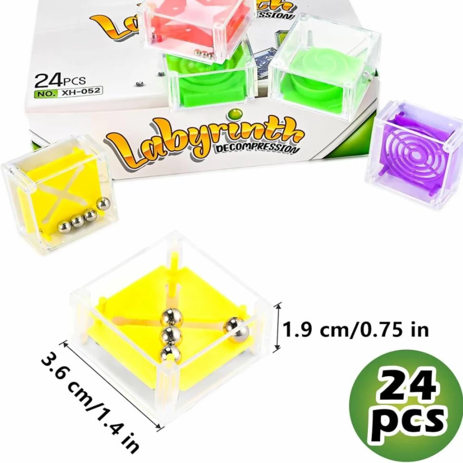 GOLDGE 24-Piece 3D Maze Puzzle Cube Set - Brain Teaser Games for Kids & Adults, Fun Party Favors & Gift Prizes, Mini IQ Challenge Toys in Bulk (24 Pcs)
