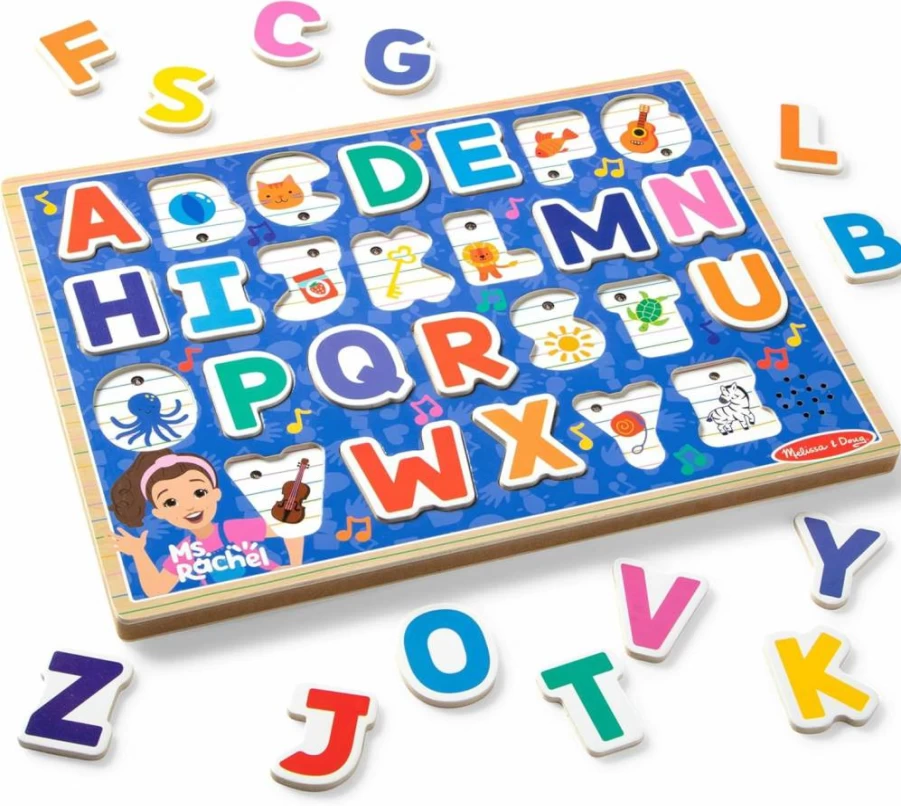 Melissa & Doug Wooden Alphabet Sound Puzzle with Light-Activated Phonics - 24-Piece ABC Learning Toy for Toddlers Ages 2+ Years, Educational Gift for Boys & Girls