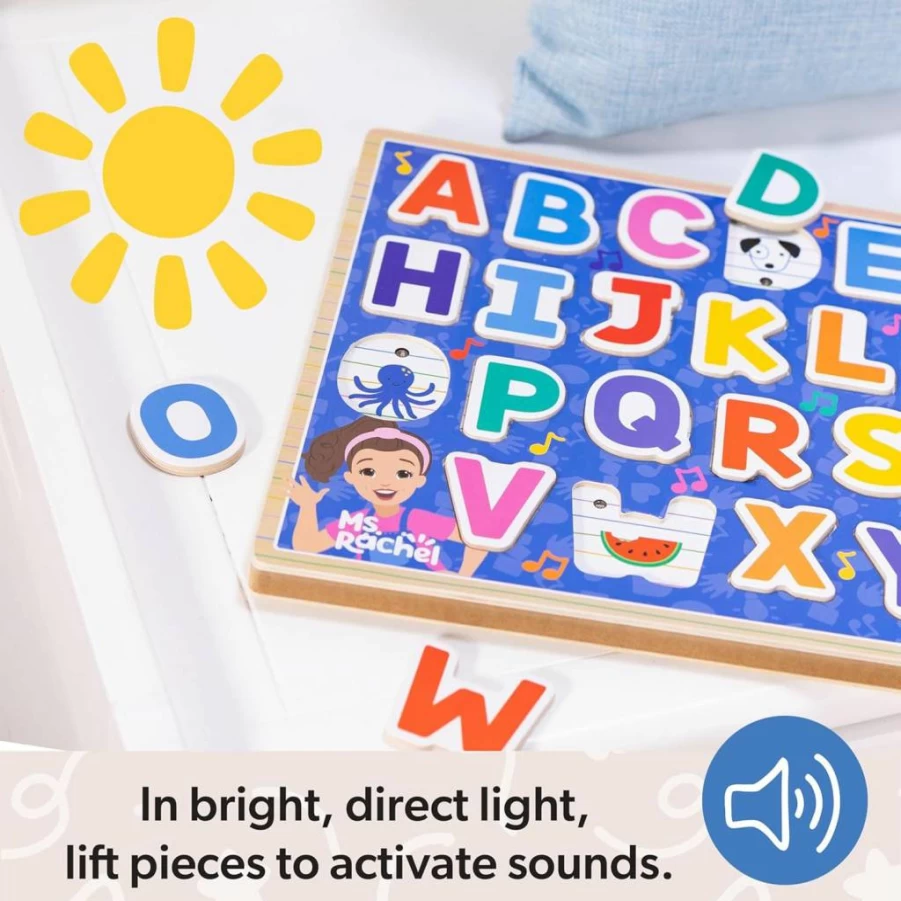 Melissa & Doug Wooden Alphabet Sound Puzzle with Light-Activated Phonics - 24-Piece ABC Learning Toy for Toddlers Ages 2+ Years, Educational Gift for Boys & Girls