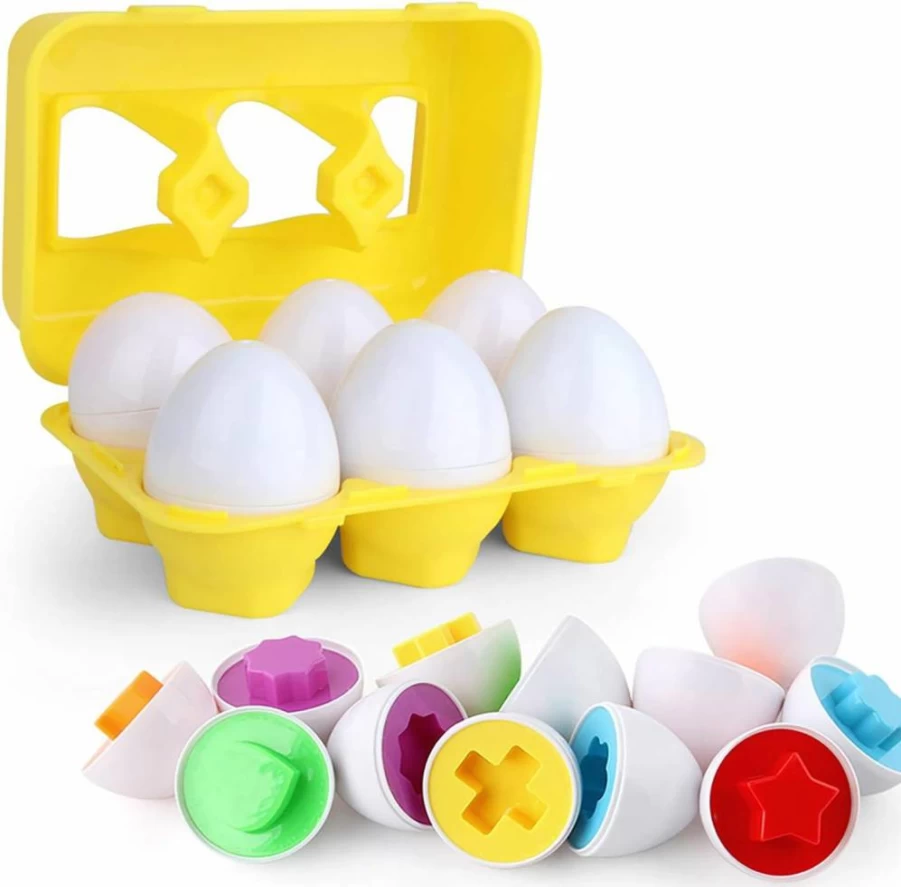 VUIYA Color Matching Eggs - 6 Piece Toddler Educational Toy Set for Shape Sorting, Learning Colors - Easter Basket Gift for Baby Boys & Girls Ages 1-3
