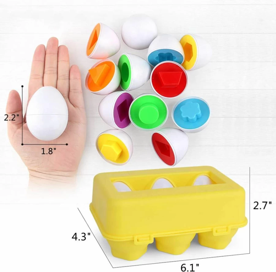 VUIYA Color Matching Eggs - 6 Piece Toddler Educational Toy Set for Shape Sorting, Learning Colors - Easter Basket Gift for Baby Boys & Girls Ages 1-3