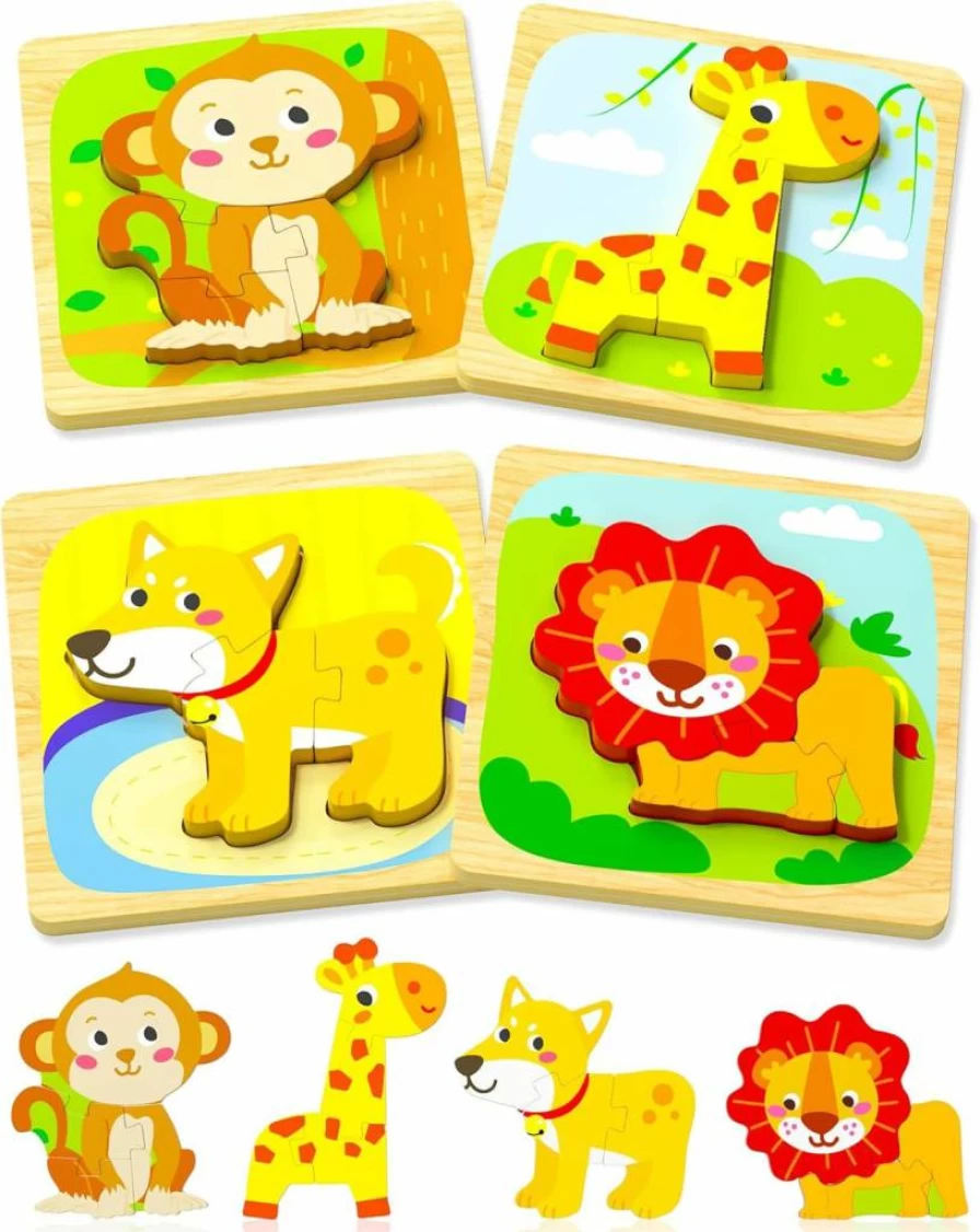 Benresive Montessori Wooden Animal Puzzles - 6Pcs Educational Toys for 1 2 3 Year Old Toddlers, Learning Gifts for Boys & Girls, Preschool Kids Activities