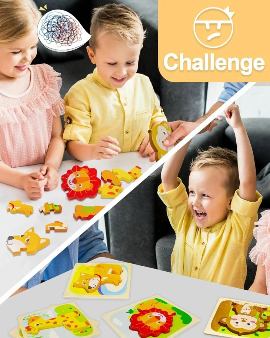 Benresive Montessori Wooden Animal Puzzles - 6Pcs Educational Toys for 1 2 3 Year Old Toddlers, Learning Gifts for Boys & Girls, Preschool Kids Activities
