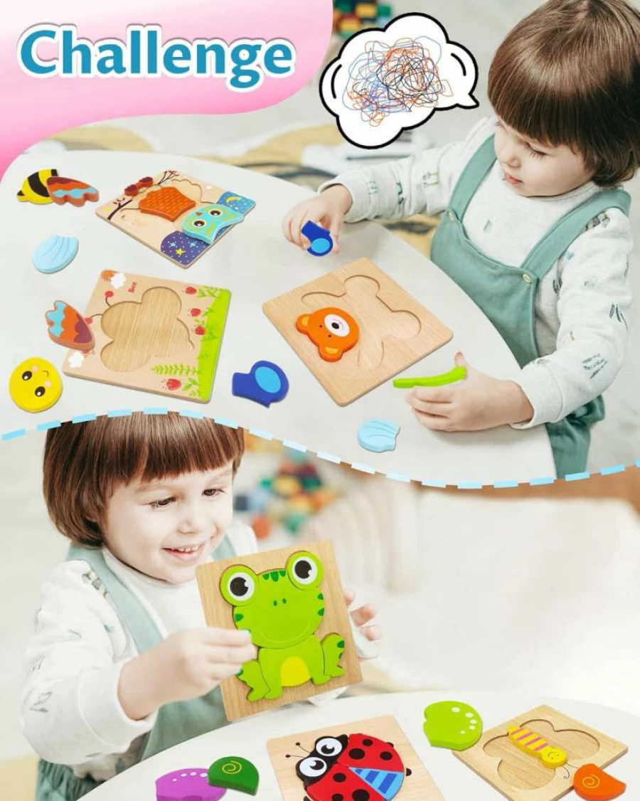 Bekayshad Wooden Animal Puzzles for Toddlers Ages 1-3, Montessori Learning Toys for Boys & Girls, Educational Christmas Birthday Gifts for 1 2 3 Year Olds