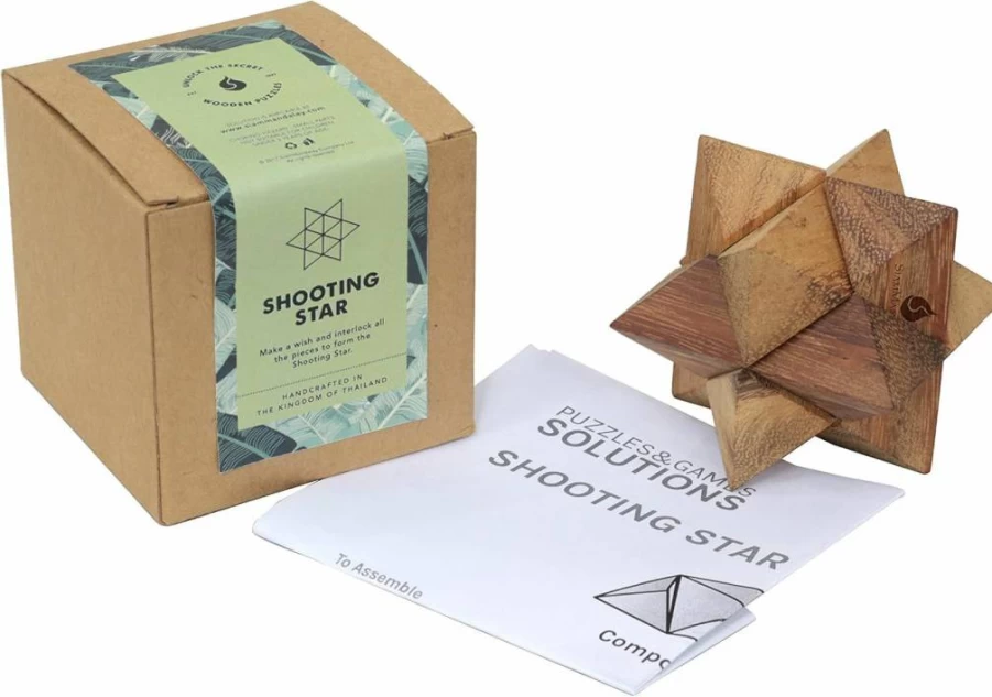 SiamMandalay 3D Wooden Puzzle Shooting Star: Brain Teaser Interlocking Game for Adults, STEM Skill Builder, Educational Problem-Solving Toy