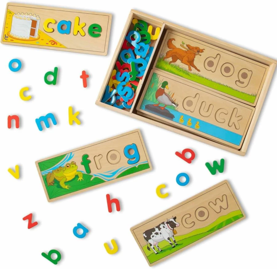Melissa & Doug See & Spell Wooden Puzzle - Kids Learning Toy with Letters & Boards, Educational Spelling Game for Preschoolers Ages 4+