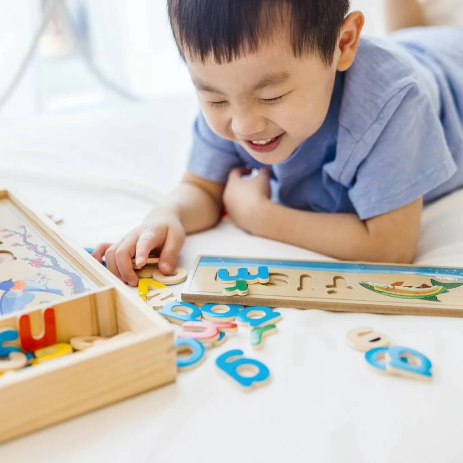 Melissa & Doug See & Spell Wooden Puzzle - Kids Learning Toy with Letters & Boards, Educational Spelling Game for Preschoolers Ages 4+