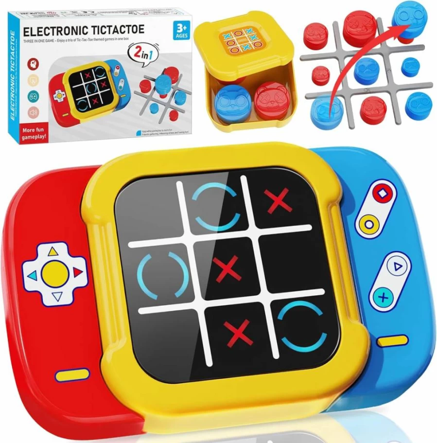 Einailvk Tic Tac Toe Electronic Game - 5-in-1 Travel Board Toy for Kids & Adults, Handheld Puzzle Learning Game for Road Trips, Birthday Gifts for Boys Girls Ages 3+