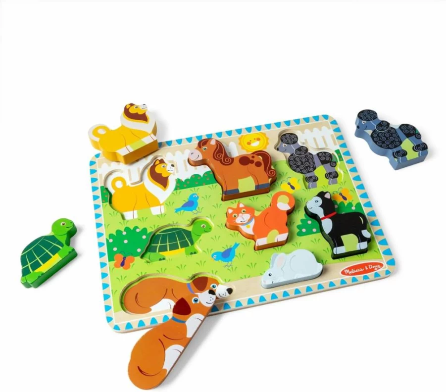 Melissa & Doug Safari Animal Wooden Puzzle - 8-Piece Chunky Toddler Learning Toy - FSC Certified Eco-Friendly Kids Gift