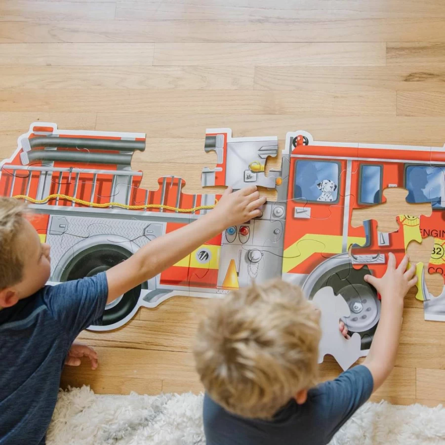 Melissa & Doug Fire Truck Floor Puzzle - 24 Extra-Large Pieces, 4ft Long Jigsaw for Kids, FSC-Certified Educational Toy